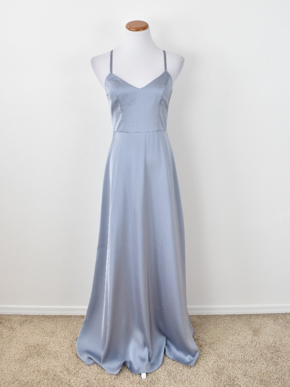 Azazie Mei Dusty Blue Metallic Satin Formal Dress - 4